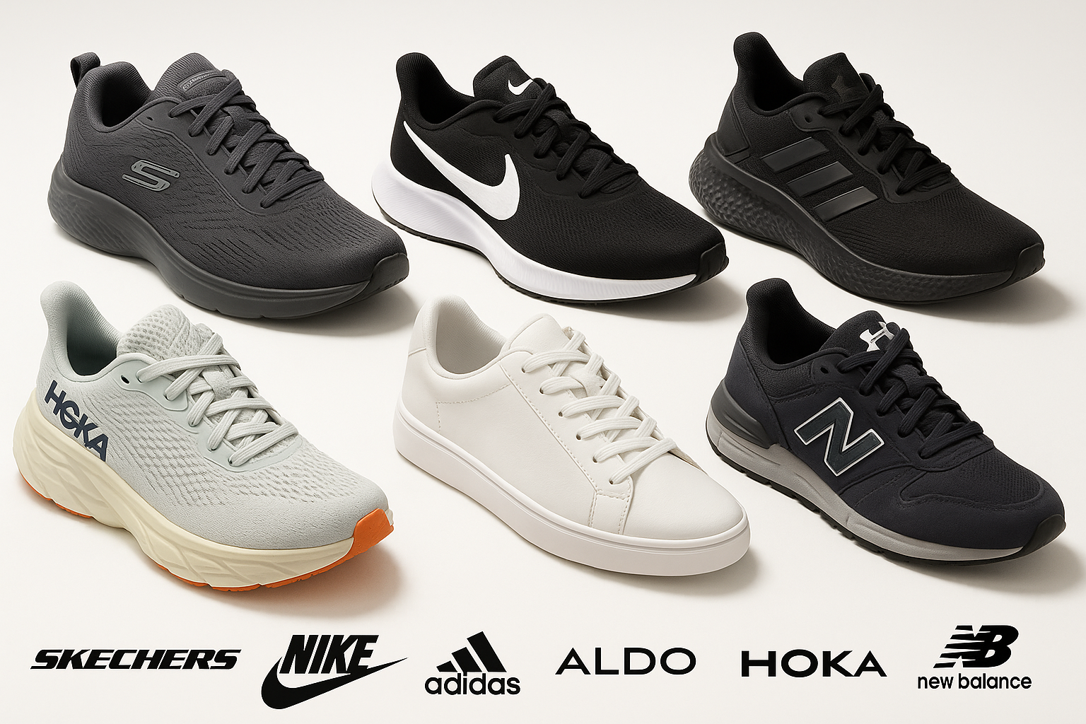 please make profile images of branded shoes like skechers nike adidas under armour hoka aldo mark and spincer etc make a professional image